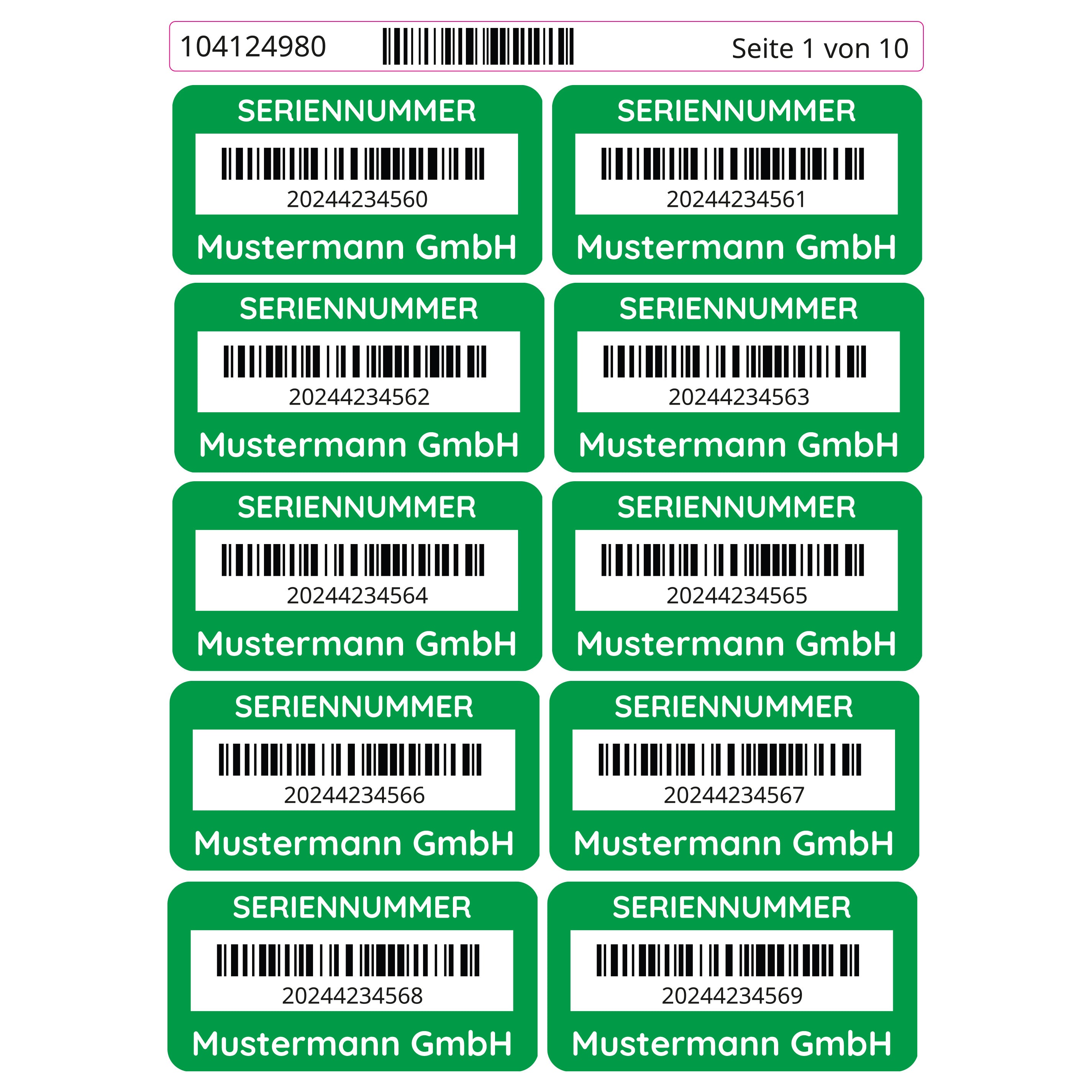 Seriennummern / Inventar Etiketten 100 Stück 48x24 mm mit fortlaufender Nummer